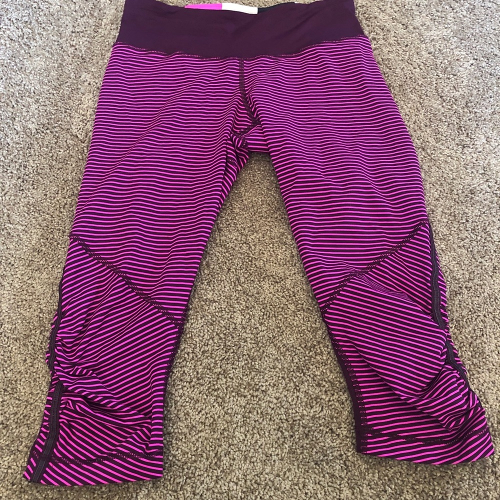 Lululemon hot pink striped crop leggings